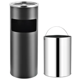Gray steel trash can with ashtray 30 L by vidaXL, Garbage cans and trash cans - Ref: Foro24-51089, Price: 72,16 €, Discount: %