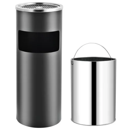 Gray steel trash can with ashtray 30 L by vidaXL, Garbage cans and trash cans - Ref: Foro24-51089, Price: 72,16 €, Discount: %