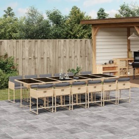 Garten-Esszimmergarnitur mit Kissen 13-teilig synthetisches Rattan beige von , Gartensets - Ref: Foro24-3211308, Preis: 828,8...