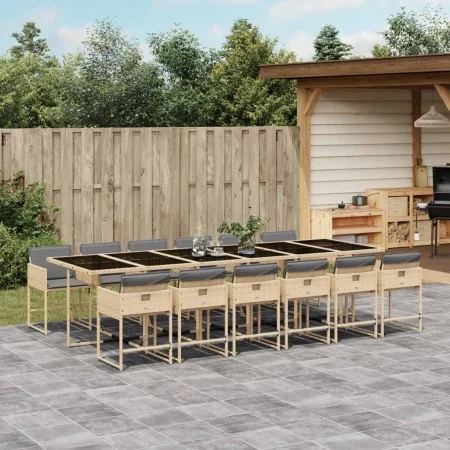 Garden dining set with 13-piece synthetic rattan beige cushions. by , Garden sets - Ref: Foro24-3211308, Price: 944,80 €, Dis...