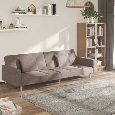 Two-seater sofa bed with two taupe gray fabric pillows. by , Sofas - Ref: Foro24-375805, Price: 292,08 €, Discount: %