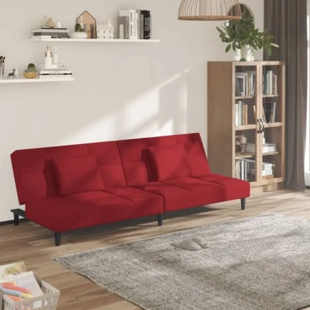 Two-seater sofa bed with two red velvet pillows by , Sofas - Ref: Foro24-375811, Price: 240,90 €, Discount: %