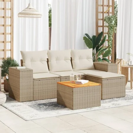 Garden sofa set with cushions 5 pieces beige synthetic rattan by , Garden sets - Ref: Foro24-3225414, Price: 336,30 €, Discou...