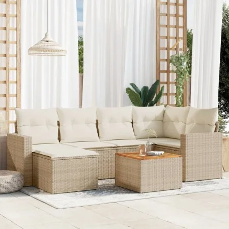 7-piece garden sofa set and beige synthetic rattan cushions by , Modular outdoor sofas - Ref: Foro24-3224224, Price: 469,32 €...