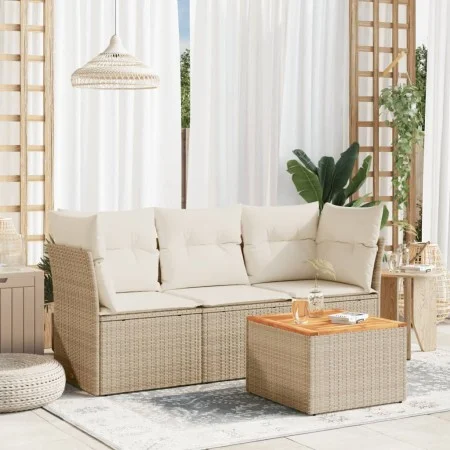 Garden sofa set with 4-piece synthetic rattan beige cushions by , Garden sets - Ref: Foro24-3223468, Price: 262,90 €, Discoun...