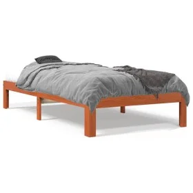 Solid wax brown pine wood bed frame 100x200 cm by , Beds and slatted bases - Ref: Foro24-844169, Price: 79,12 €, Discount: %