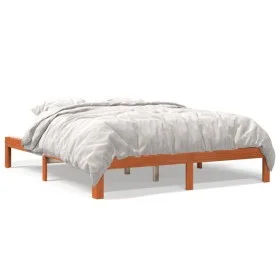 Solid wax brown pine wood bed frame 180x200 cm by , Beds and slatted bases - Ref: Foro24-844174, Price: 117,35 €, Discount: %