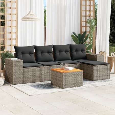 Set mit 6 Gartenmöbeln und Kissen synthetisches Rattangrau von , Gartensets - Ref: Foro24-3225423, Preis: 344,47 €, Rabatt: %