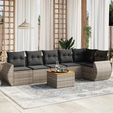7-piece garden sofa set with gray PE rattan cushions by , Garden sets - Ref: Foro24-3257348, Price: 444,06 €, Discount: %