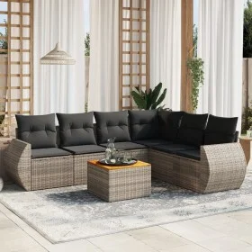 Set de sofás de jardín 7 piezas con cojines ratán PE gris by , Garden sets - Ref: Foro24-3257355, Price: 444,06 €, Discount: %