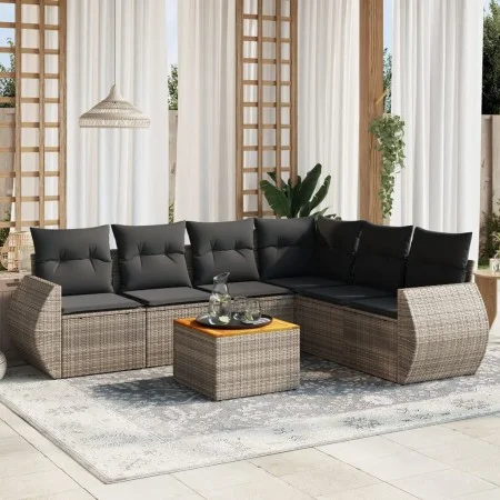 Set de sofás de jardín 7 piezas con cojines ratán PE gris by , Garden sets - Ref: Foro24-3257355, Price: 444,06 €, Discount: %