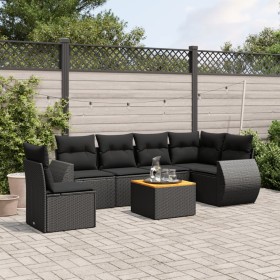 Set de comedor de jardín 7 pzas y cojines ratán sintético negro de , Conjuntos de jardín - Ref: Foro24-3257357, Precio: 448,6...