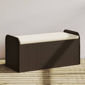 Storage bench with brown synthetic rattan cushion 115x51x52 cm by , garden benches - Ref: Foro24-365729, Price: 138,07 €, Dis...