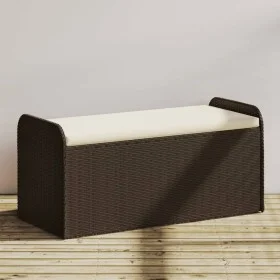 Storage bench with brown synthetic rattan cushion 115x51x52 cm by , garden benches - Ref: Foro24-365729, Price: 135,30 €, Dis...