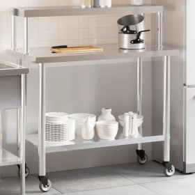 Mesa de trabajo para cocina con estante acero inox 110x55x120cm