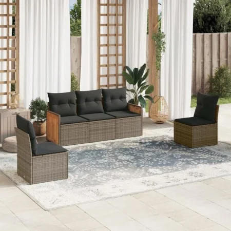 Garden sofa set with 5-piece synthetic rattan gray cushions by , Garden sets - Ref: Foro24-3259932, Price: 326,88 €, Discount: %