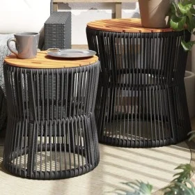 Garden side tables 2 pieces black rattan wooden surface by , Garden tables - Ref: Foro24-366291, Price: 155,75 €, Discount: %