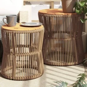 Garden side tables 2 pieces beige rattan wooden surface by , Garden tables - Ref: Foro24-366293, Price: 170,74 €, Discount: %