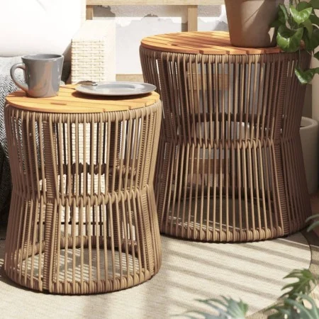 Garten-Beistelltische 2 Stück beige Rattan-Holzoberfläche von , Gartentische - Ref: Foro24-366293, Preis: 158,06 €, Rabatt: %