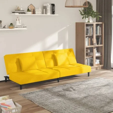 Two-seater sofa bed with two yellow velvet pillows by , Sofas - Ref: Foro24-375813, Price: 242,41 €, Discount: %