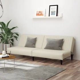 Cream-colored velvet 2-seater sofa bed by , Sofas - Ref: Foro24-375935, Price: 235,94 €, Discount: %