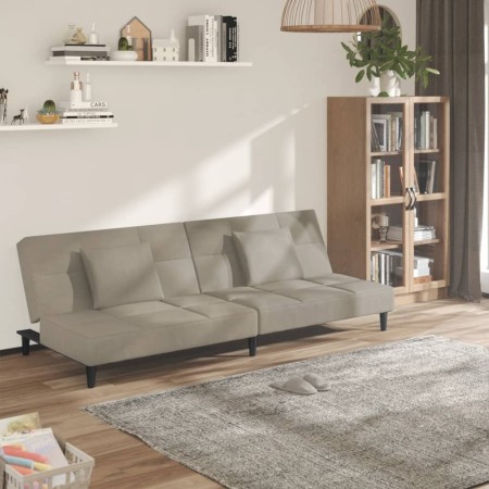 Two-seater sofa bed with two light gray velvet pillows by , Sofas - Ref: Foro24-375807, Price: 252,14 €, Discount: %