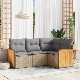 Garden sofa set with cushions 4 pieces beige synthetic rattan by , Garden sets - Ref: Foro24-3260015, Price: 295,93 €, Discou...