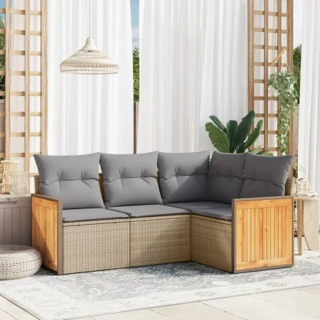 Garden sofa set with cushions 4 pieces beige synthetic rattan by , Garden sets - Ref: Foro24-3260015, Price: 302,77 €, Discou...