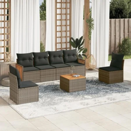 7-piece garden sofa set with gray PE rattan cushions by , Garden sets - Ref: Foro24-3259953, Price: 421,69 €, Discount: %