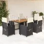Set de comedor de jardín 7 pzas y cojines ratán sintético negro de , Conjuntos de jardín - Ref: Foro24-3212471, Precio: 987,4...