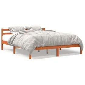 Solid wax brown pine wood bed frame 180x200 cm by , Beds and slatted bases - Ref: Foro24-844148, Price: 112,35 €, Discount: %
