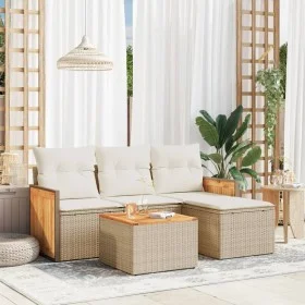 Gartensofa-Set mit Kissen, 5-teilig, beiges synthetisches Rattan von , Gartensets - Ref: Foro24-3259993, Preis: 347,44 €, Rab...