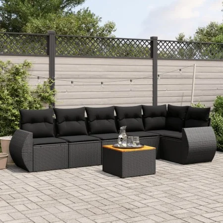 7-piece garden dining set and black synthetic rattan cushions by , Garden sets - Ref: Foro24-3257343, Price: 434,58 €, Discou...