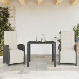 Mesita y sillas con cojines 3 piezas ratán sintético negro