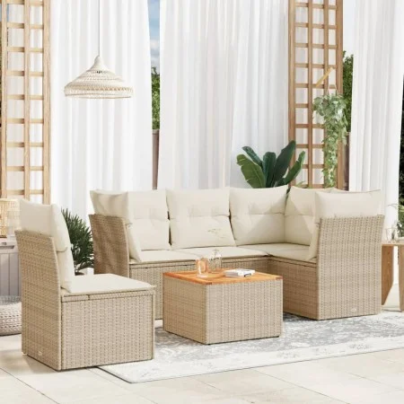 Garden sofa set with cushions 6 pieces beige synthetic rattan by , Garden sets - Ref: Foro24-3223643, Price: 411,88 €, Discou...