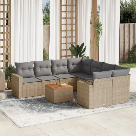 Gartensofa-Set, 9-teilig, mit Kissen, aus synthetischem Rattan in Beige. von , Gartensets - Ref: Foro24-3224050, Preis: 544,8...