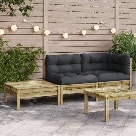 Garden sofa with footrest cushions in impregnated pine wood by , Modular outdoor sofas - Ref: Foro24-838188, Price: 204,68 €,...