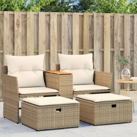 2-Sitzer-Gartensofa mit Markise und beigefarbenen PE-Rattanhockern von , Outdoor-Sofas - Ref: Foro24-365805, Preis: 308,04 €,...