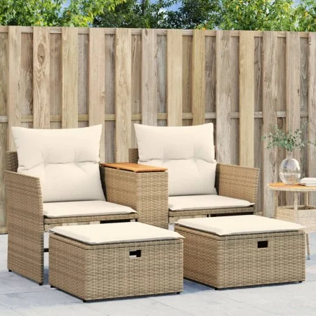 2 seater garden sofa with awning and beige PE rattan stools by , Outdoor sofas - Ref: Foro24-365805, Price: 308,95 €, Discoun...