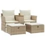 Sofá de jardín 2 plazas con toldo y taburetes ratán PE beige de , Sofás de exterior - Ref: Foro24-365805, Precio: 309,55 €, D...