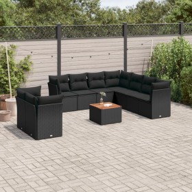 Set de sofás de jardín 11 pzas y cojines ratán sintético negro de , Conjuntos de jardín - Ref: Foro24-3256041, Precio: 673,79...