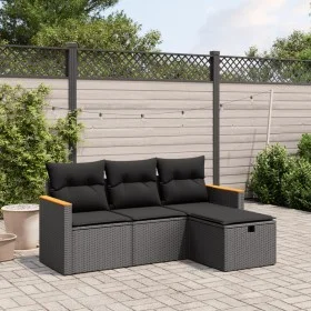 Gartensitzgruppe 4-teilig mit schwarzen Polstern aus synthetischem Rattan von , Gartensets - Ref: Foro24-3265269, Preis: 255,...