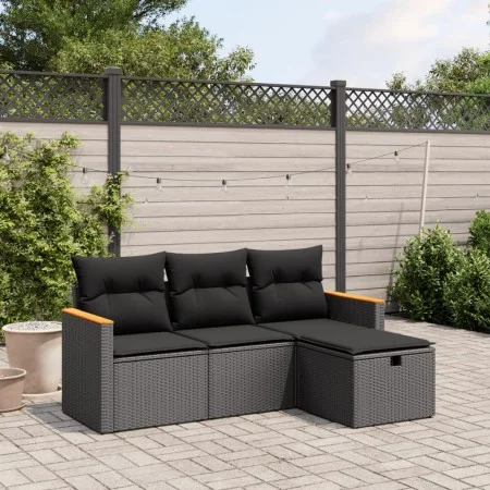 Juego de sofás jardín 4 pzas con cojines ratán sintético negro by , Garden sets - Ref: Foro24-3265269, Price: 255,27 €, Disco...