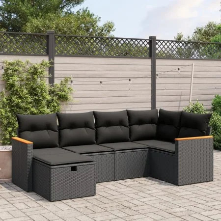 Set de sofás de jardín 6 piezas y cojines ratán sintético negro de , Conjuntos de jardín - Ref: Foro24-3265297, Precio: 395,2...