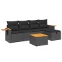 Set de sofás de jardín 6 piezas y cojines ratán sintético negro