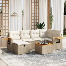 7-teiliges Gartensofa-Set und beigefarbene synthetische Rattankissen von , Gartensets - Ref: Foro24-3265524, Preis: 518,35 €,...