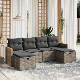 Set de muebles de jardín 6 pzas y cojines ratán sintético gris