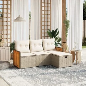 Garden sofa set with cushions 4 pieces beige synthetic rattan by , Garden sets - Ref: Foro24-3265706, Price: 285,75 €, Discou...