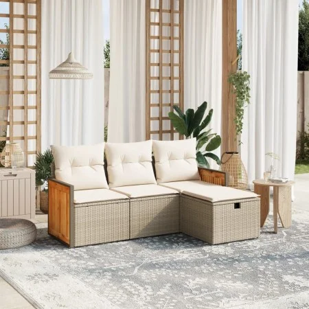 Garden sofa set with cushions 4 pieces beige synthetic rattan by , Garden sets - Ref: Foro24-3265706, Price: 285,75 €, Discou...