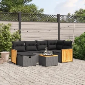 Set de comedor de jardín 7 pzas y cojines ratán sintético negro by , Garden sets - Ref: Foro24-3265738, Price: 429,08 €, Disc...